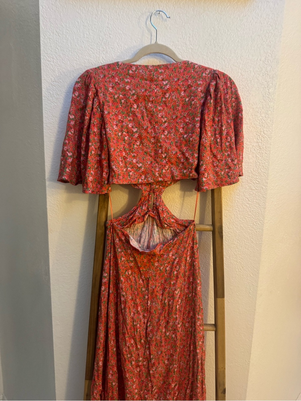 AFRM Savvy Coral Floral Cutout Maxi Dress with Slit Down the Middle - Picture 11 of 14